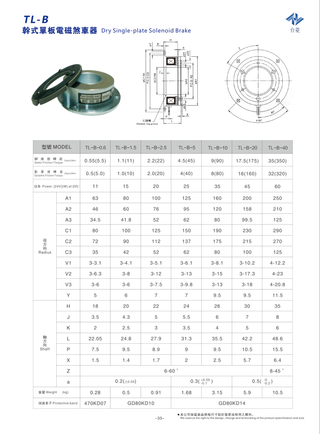 電磁制動器選型參數圖