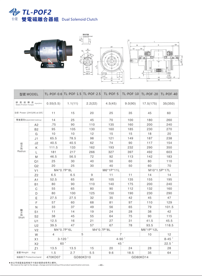 雙電磁離合器組合TL-POF型規格型號尺寸參數表