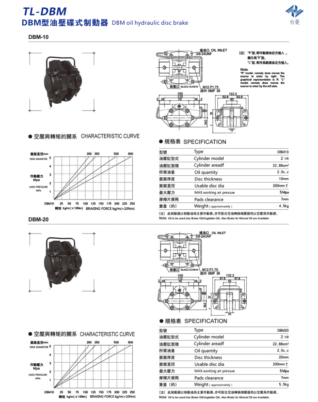 油壓碟式制動器DBM型規格尺寸型號參數表