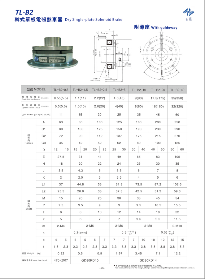 臺菱牌摩擦式電磁制動器TL-B2型號參數