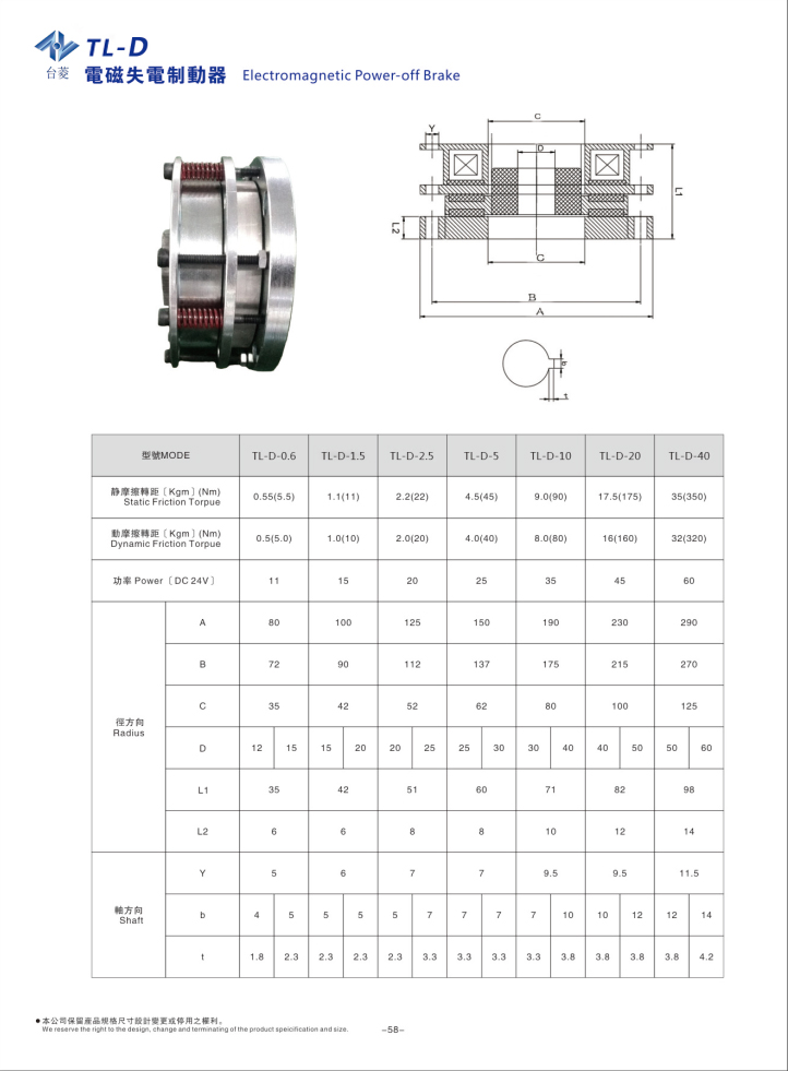 斷電電磁剎車器,失電式電磁剎車器規格尺寸圖